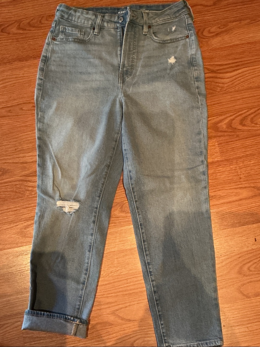 High-Rise Distressed Women's Jeans - Light Blue size 10